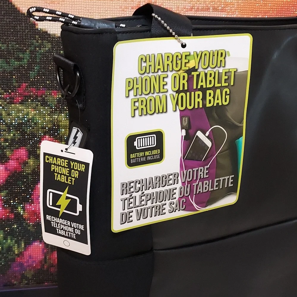 M-Edge Tech Tote Bag with Charging Cables & Battery
